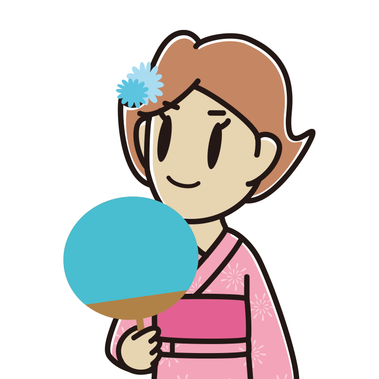 夕涼みをする女性のイラスト【色あり、背景なし】透過PNG