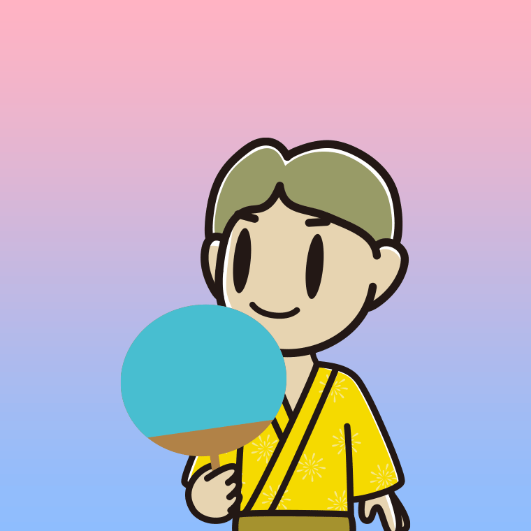 夕涼みをする小学生男子のイラスト【色、背景あり】PNG