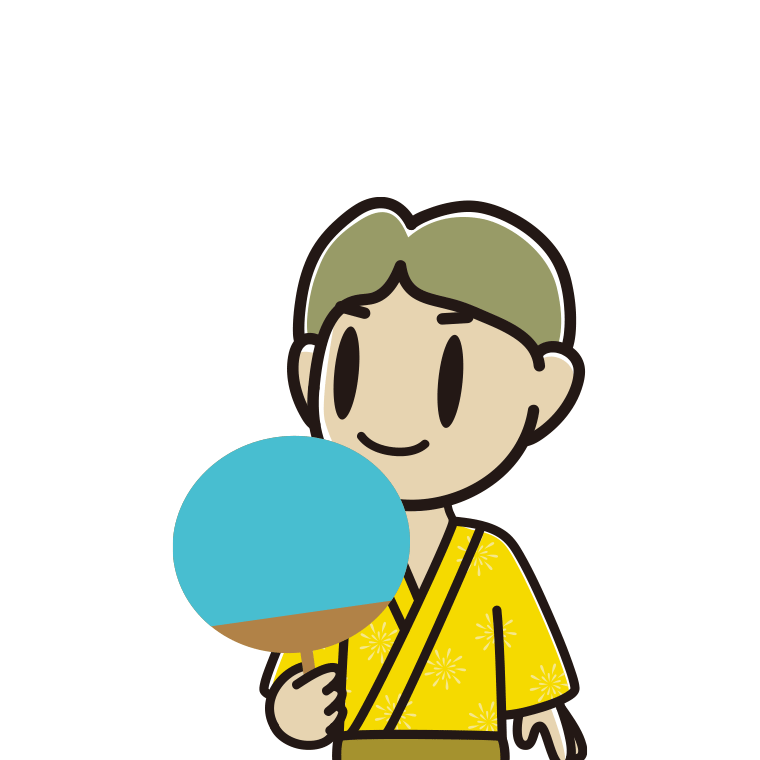 夕涼みをする小学生男子のイラスト【色あり、背景なし】透過PNG