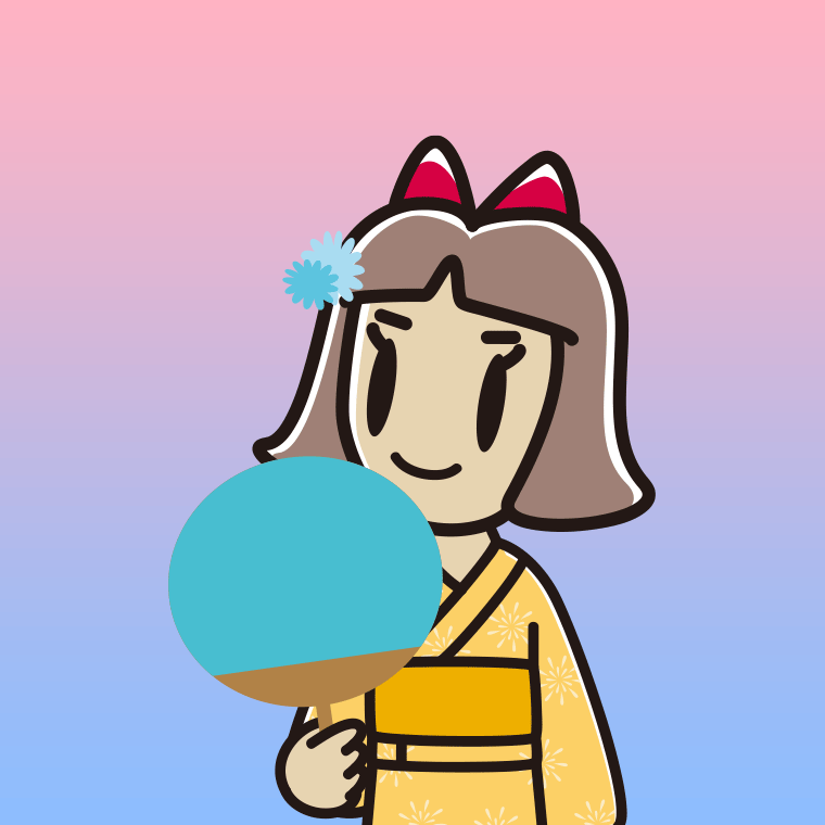 夕涼みをする小学生女子のイラスト【色、背景あり】PNG