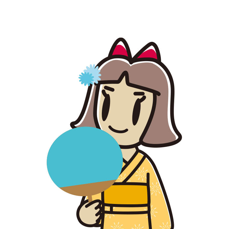 夕涼みをする小学生女子のイラスト【色あり、背景なし】透過PNG