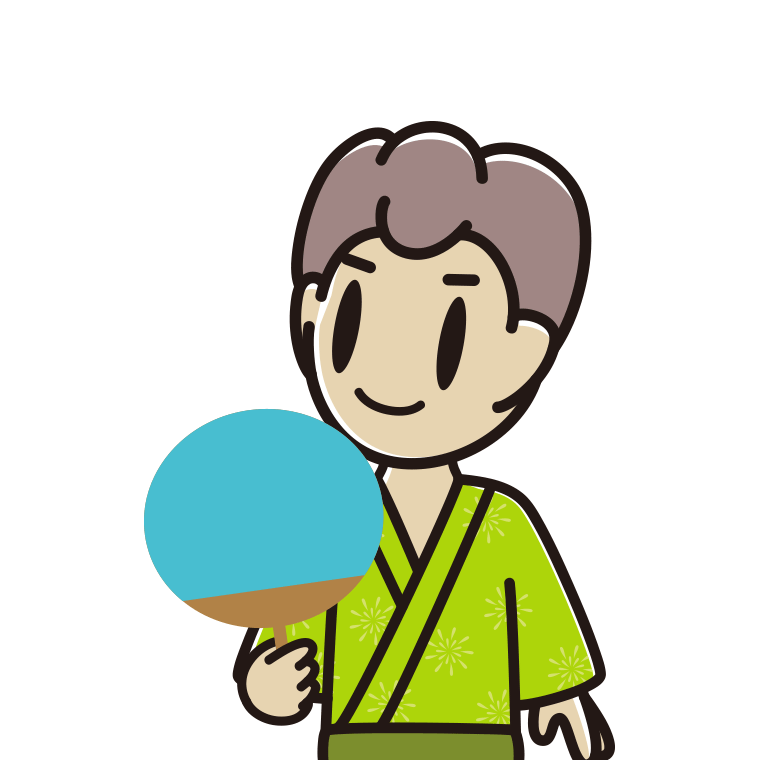 夕涼みをする男子中学生のイラスト【色あり、背景なし】透過PNG