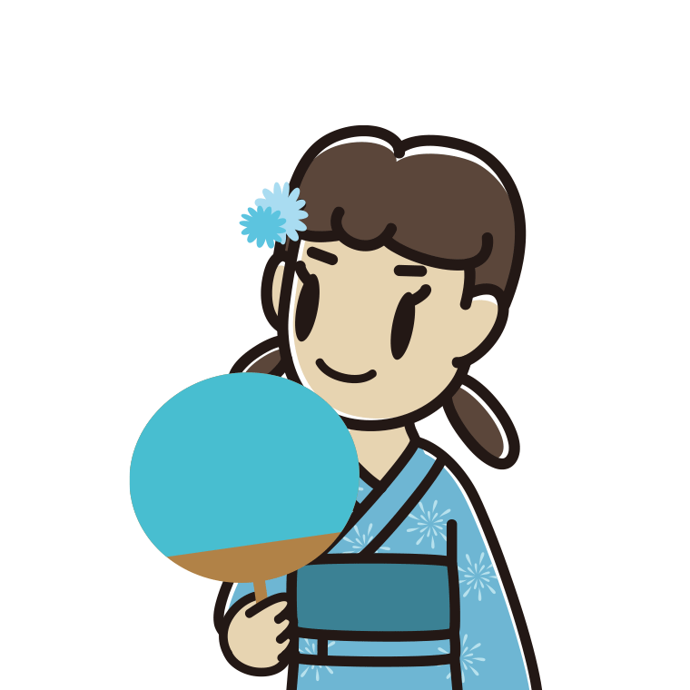 夕涼みをする女子中学生のイラスト【色あり、背景なし】透過PNG