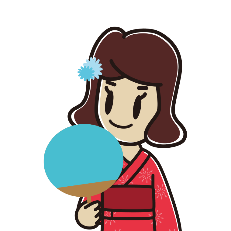 夕涼みをする女子高校生のイラスト【色あり、背景なし】透過PNG