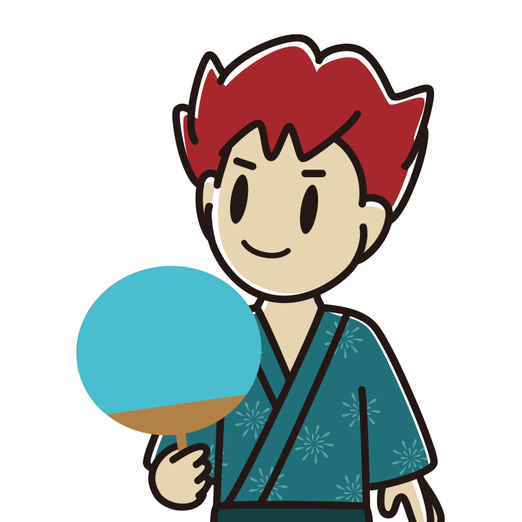 夕涼みをする男子大学生のイラスト【色あり、背景なし】透過PNG
