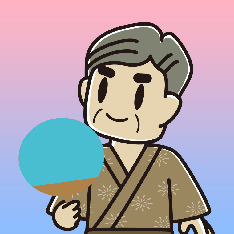 夕涼みをするおじさんのイラスト【色、背景あり】PNG