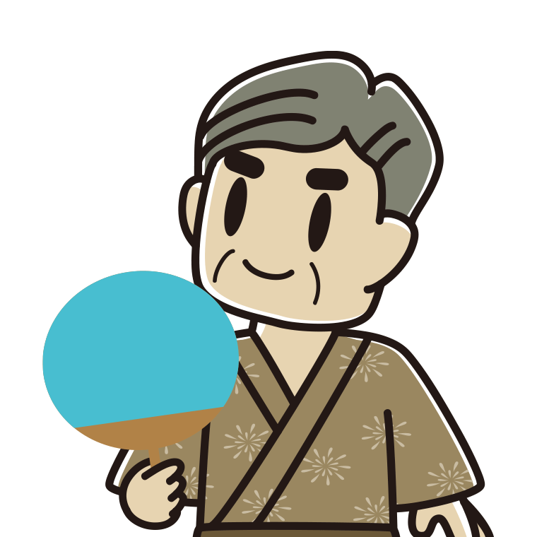 夕涼みをするおじさんのイラスト【色あり、背景なし】透過PNG