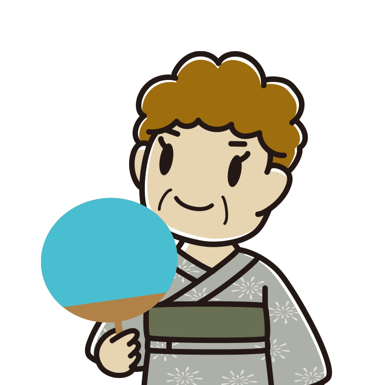 夕涼みをするおばさんのイラスト【色あり、背景なし】透過PNG