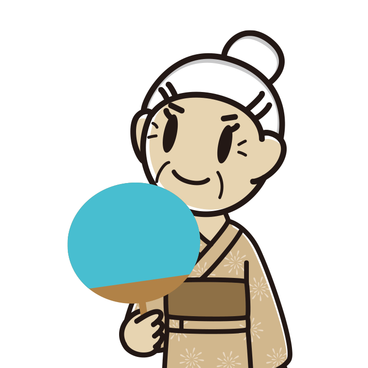 夕涼みをするおばあさんのイラスト【色あり、背景なし】透過PNG