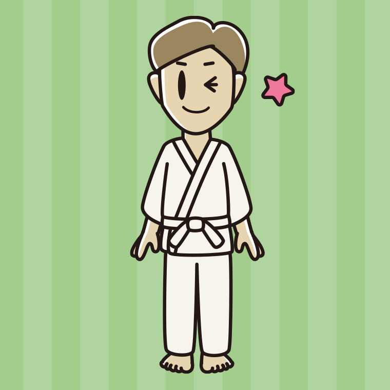 ウインクする道着の男性のイラスト【色、背景あり】PNG