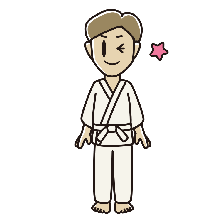 ウインクする道着の男性のイラスト【色あり、背景なし】透過PNG