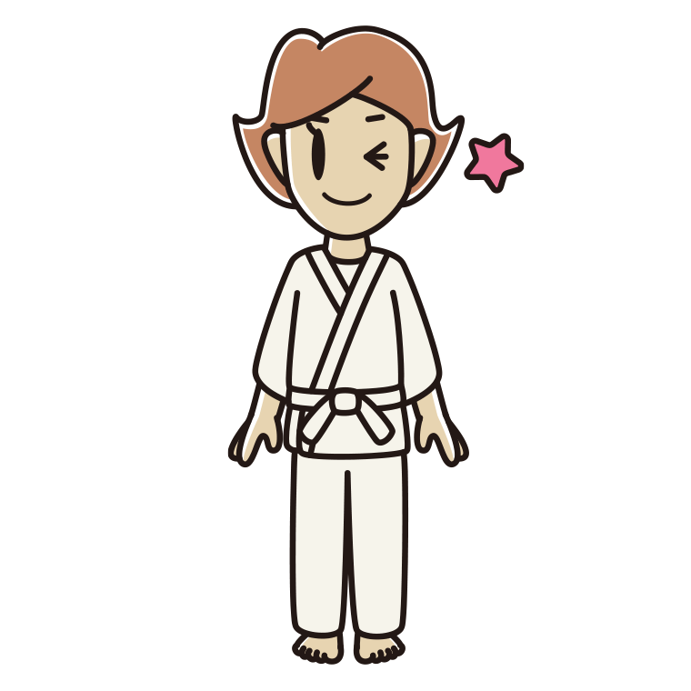 ウインクする道着の女性のイラスト【色あり、背景なし】透過PNG