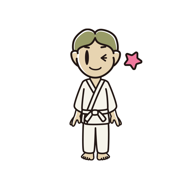 ウインクする道着の小学生男子のイラスト【色あり、背景なし】透過PNG