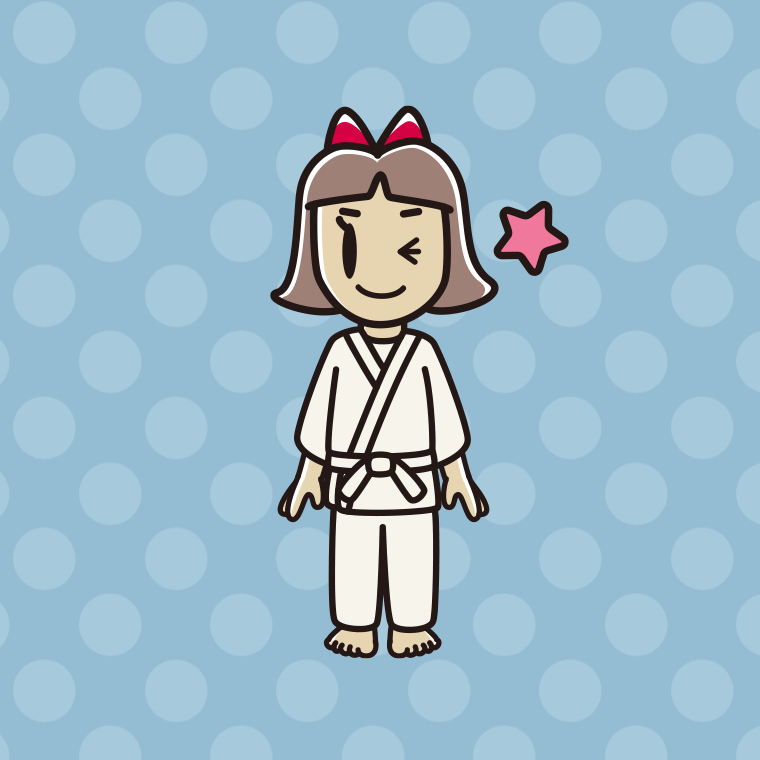 ウインクする道着の小学生女子のイラスト【色、背景あり】PNG