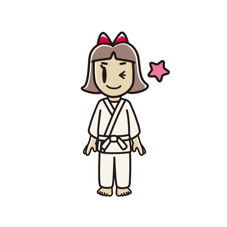 ウインクする道着の小学生女子のイラスト【色あり、背景なし】透過PNG