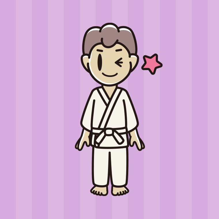 ウインクする道着の男子中学生のイラスト【色、背景あり】PNG