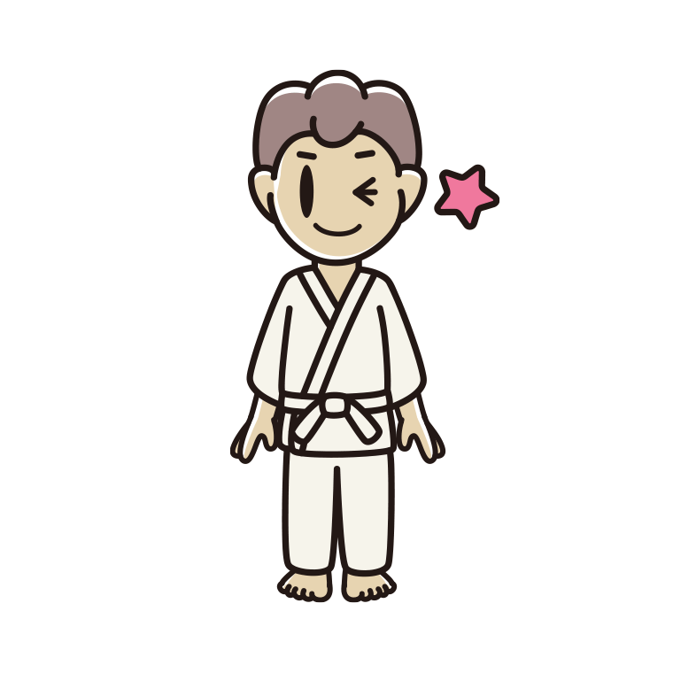 ウインクする道着の男子中学生のイラスト【色あり、背景なし】透過PNG