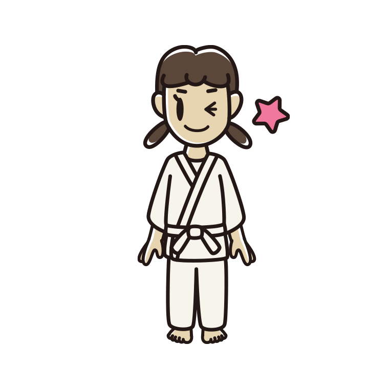 ウインクする道着の女子中学生のイラスト【色あり、背景なし】透過PNG