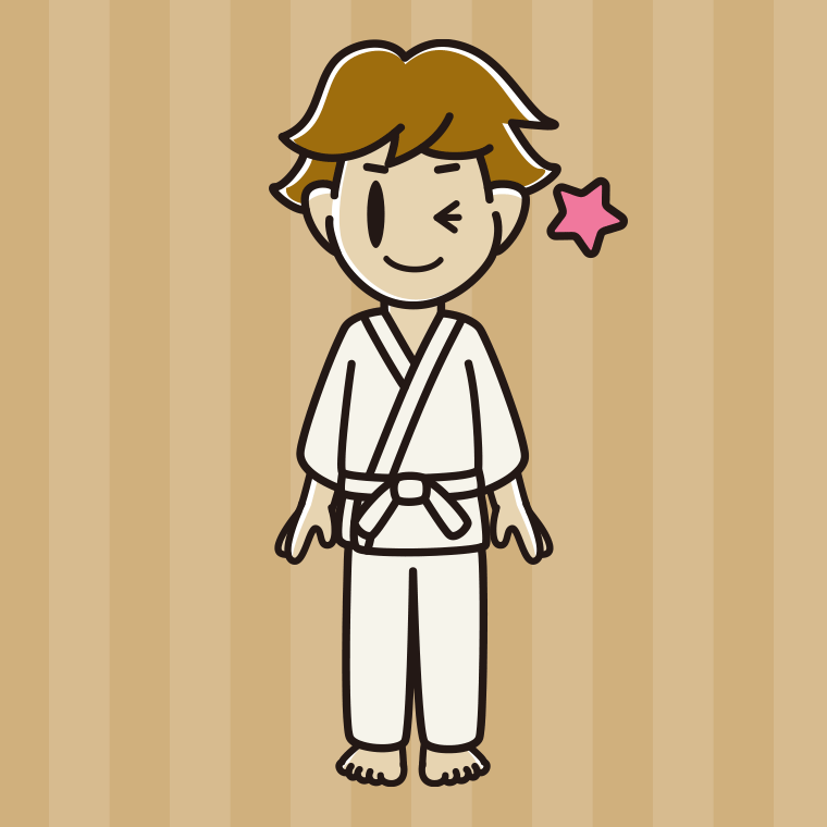 ウインクする道着の男子高校生のイラスト【色、背景あり】PNG
