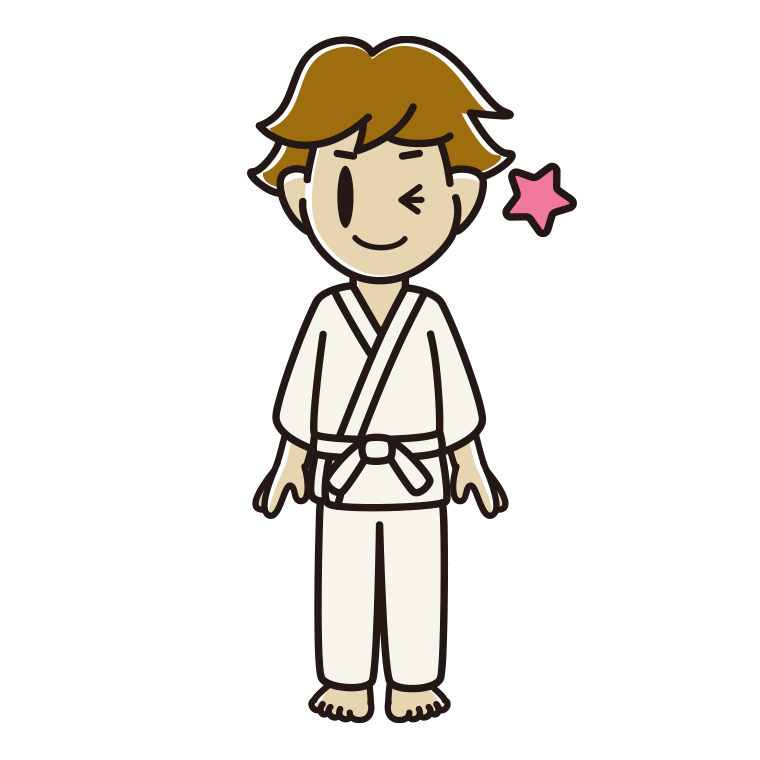 ウインクする道着の男子高校生のイラスト【色あり、背景なし】透過PNG