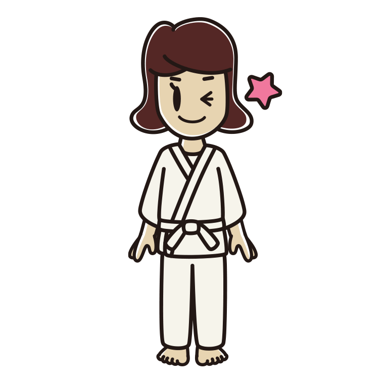 ウインクする道着の女子高校生のイラスト【色あり、背景なし】透過PNG