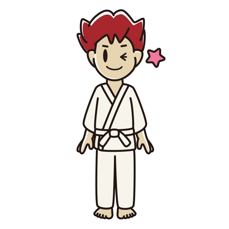 ウインクする道着の男子大学生のイラスト【色あり、背景なし】透過PNG