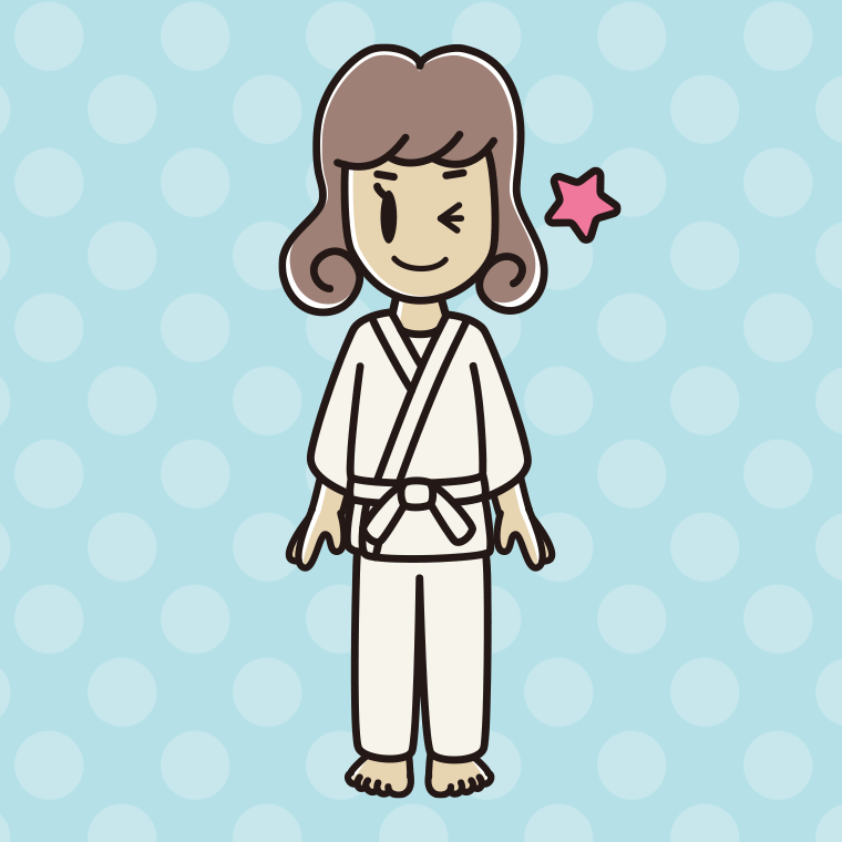ウインクする道着の女子大学生のイラスト【色、背景あり】PNG