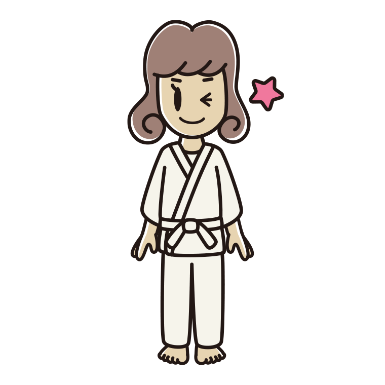 ウインクする道着の女子大学生のイラスト【色あり、背景なし】透過PNG