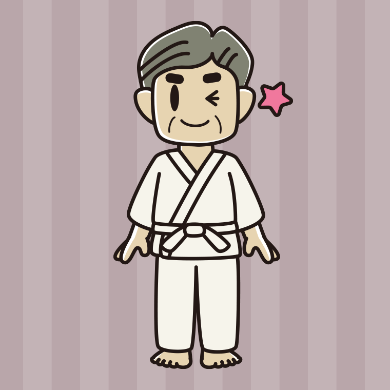 ウインクする道着のおじさんのイラスト【色、背景あり】PNG