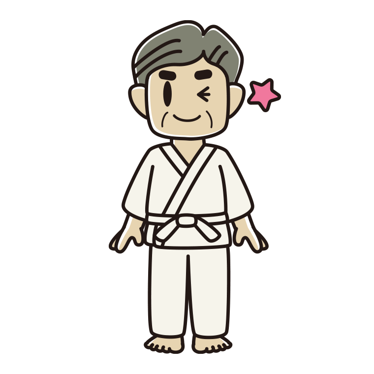ウインクする道着のおじさんのイラスト【色あり、背景なし】透過PNG