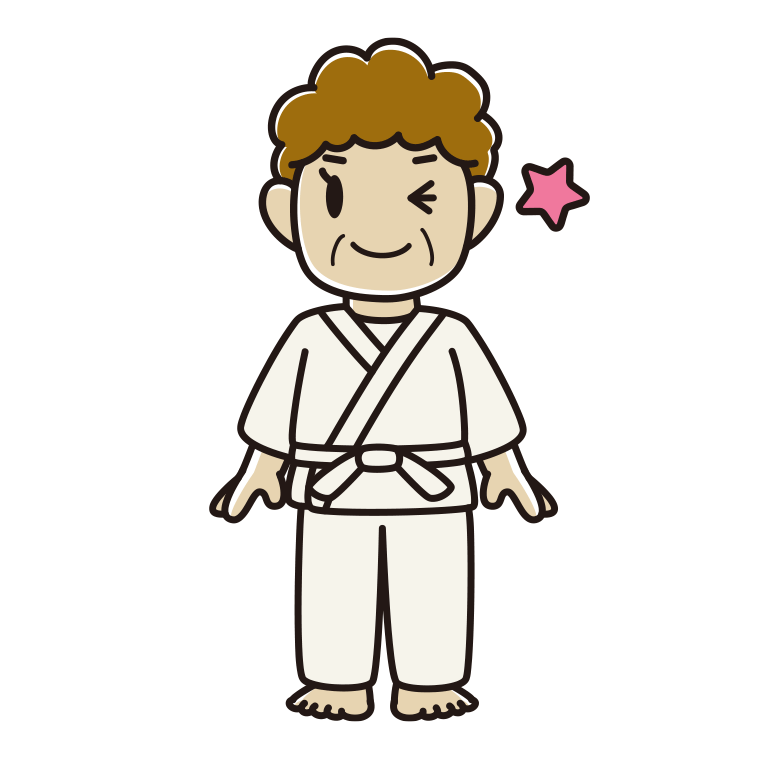 ウインクする道着のおばさんのイラスト【色あり、背景なし】透過PNG
