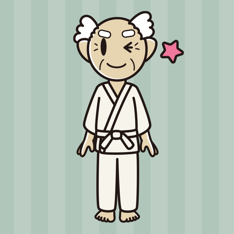 ウインクする道着のおじいさんのイラスト【色、背景あり】PNG