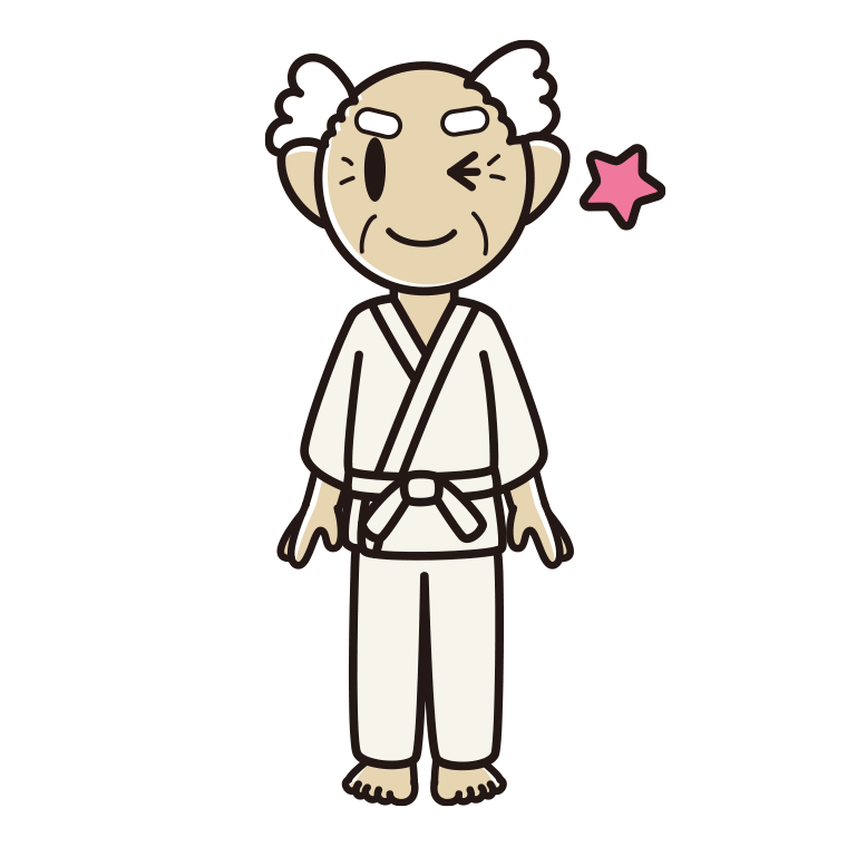 ウインクする道着のおじいさんのイラスト【色あり、背景なし】透過PNG