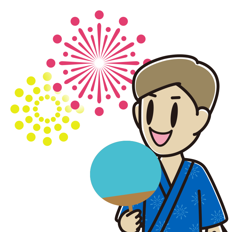 花火を見る男性のイラスト【色あり、背景なし】透過PNG
