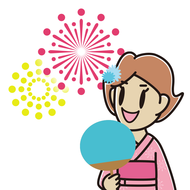 花火を見る女性のイラスト【色あり、背景なし】透過PNG
