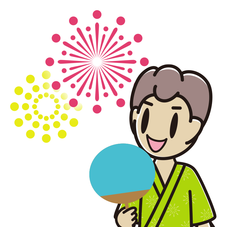 花火を見る男子中学生のイラスト【色あり、背景なし】透過PNG