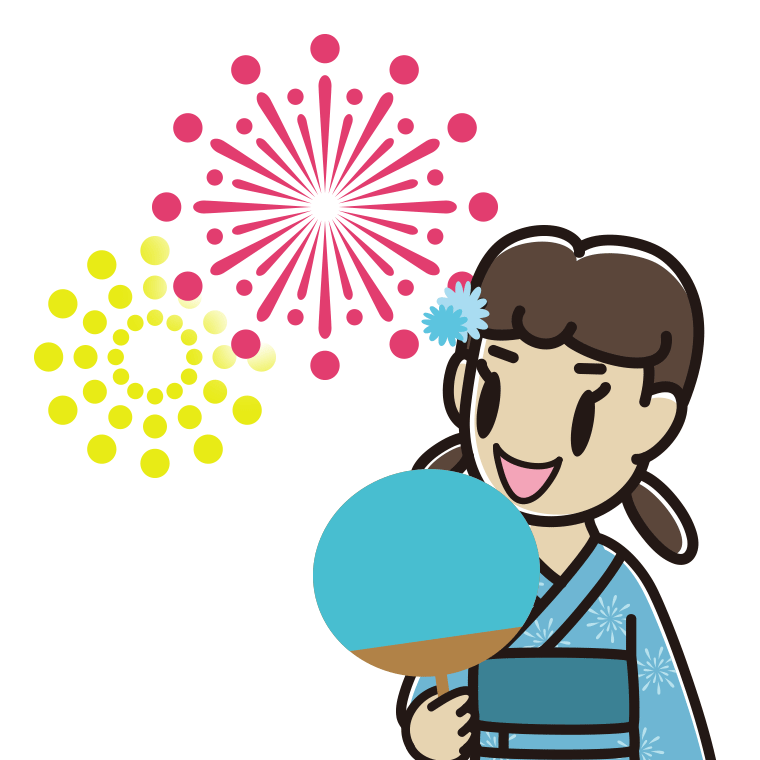 花火を見る女子中学生のイラスト【色あり、背景なし】透過PNG