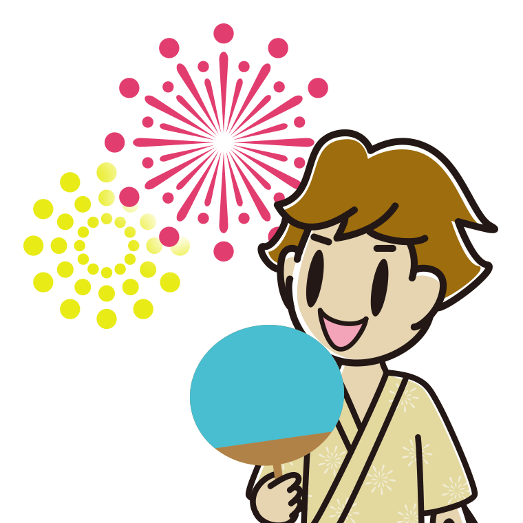 花火を見る男子高校生のイラスト【色あり、背景なし】透過PNG