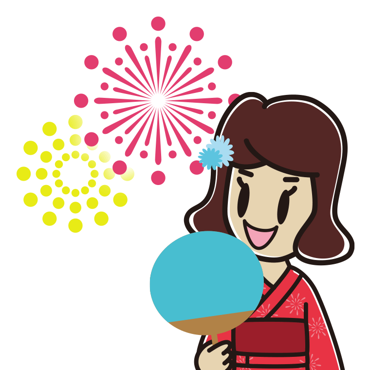 花火を見る女子高校生のイラスト【色あり、背景なし】透過PNG