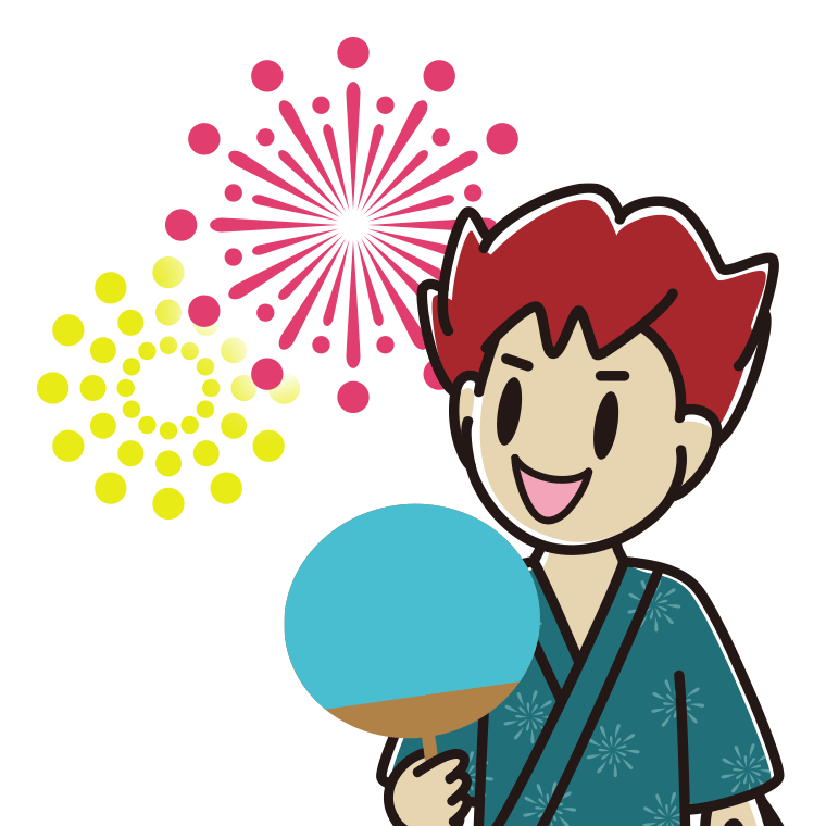 花火を見る男子大学生のイラスト【色あり、背景なし】透過PNG