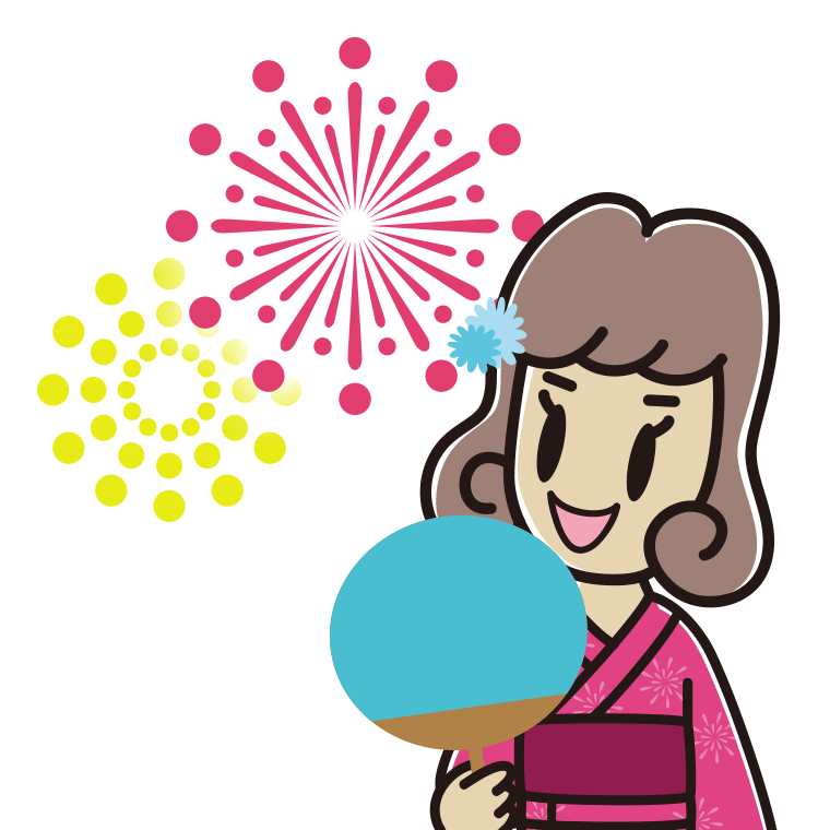 花火を見る女子大学生のイラスト【色あり、背景なし】透過PNG