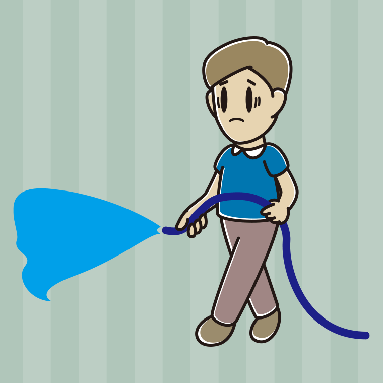 水まきで困る男性のイラスト【色、背景あり】PNG
