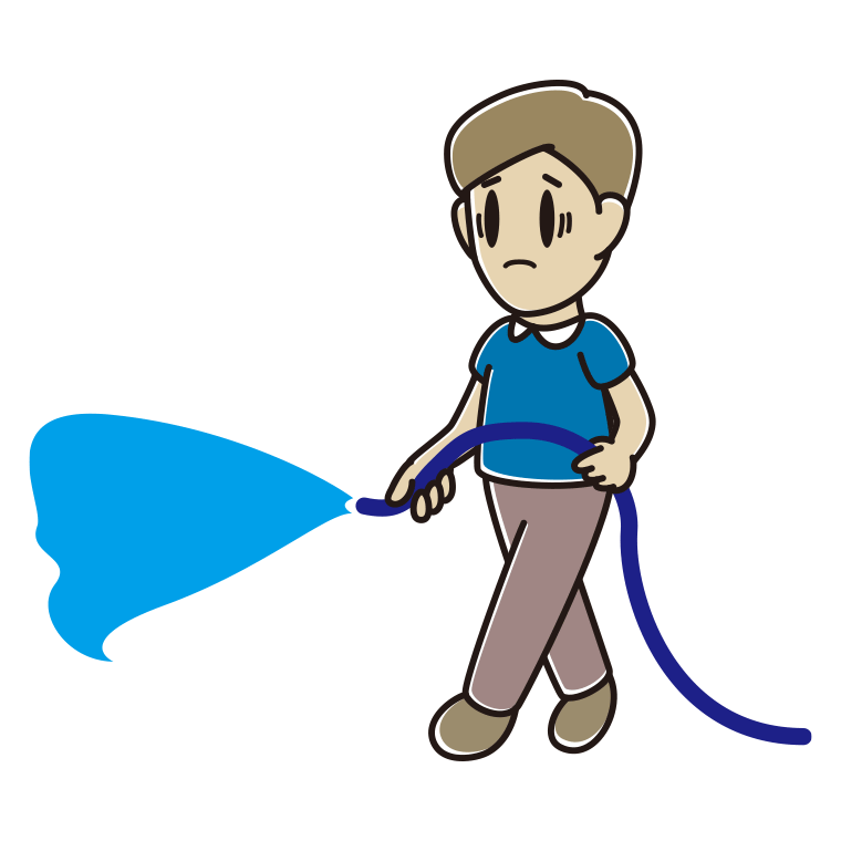 水まきで困る男性のイラスト【色あり、背景なし】透過PNG