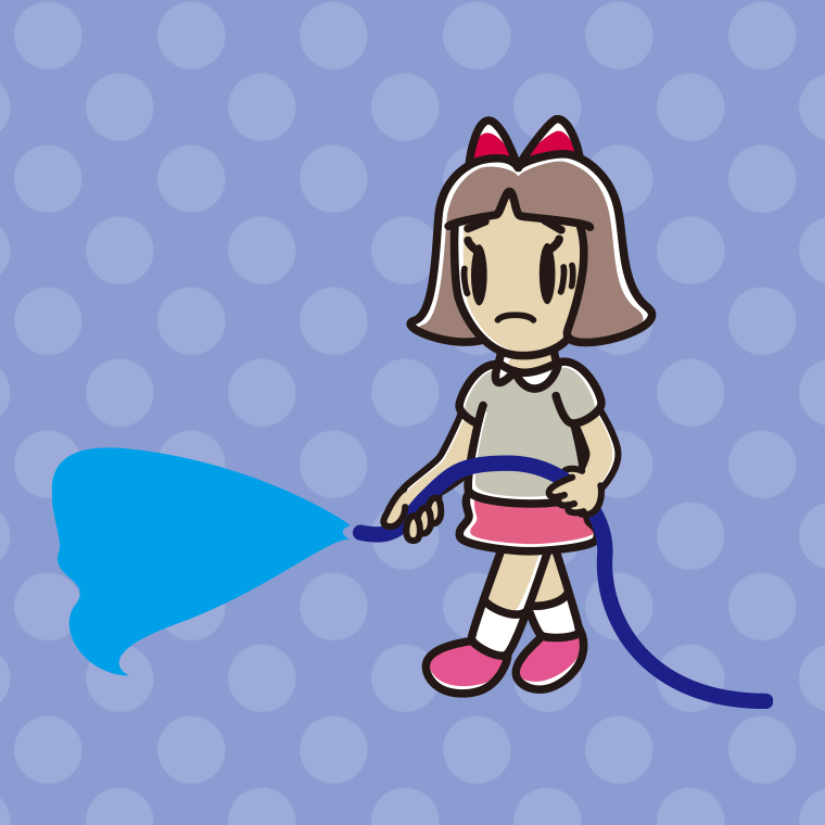 水まきで困る小学生女子のイラスト【色、背景あり】PNG