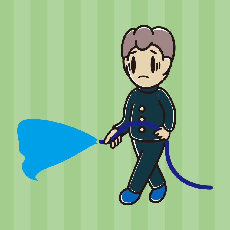 水まきで困る男子中学生のイラスト【色、背景あり】PNG