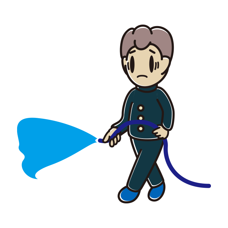 水まきで困る男子中学生のイラスト【色あり、背景なし】透過PNG