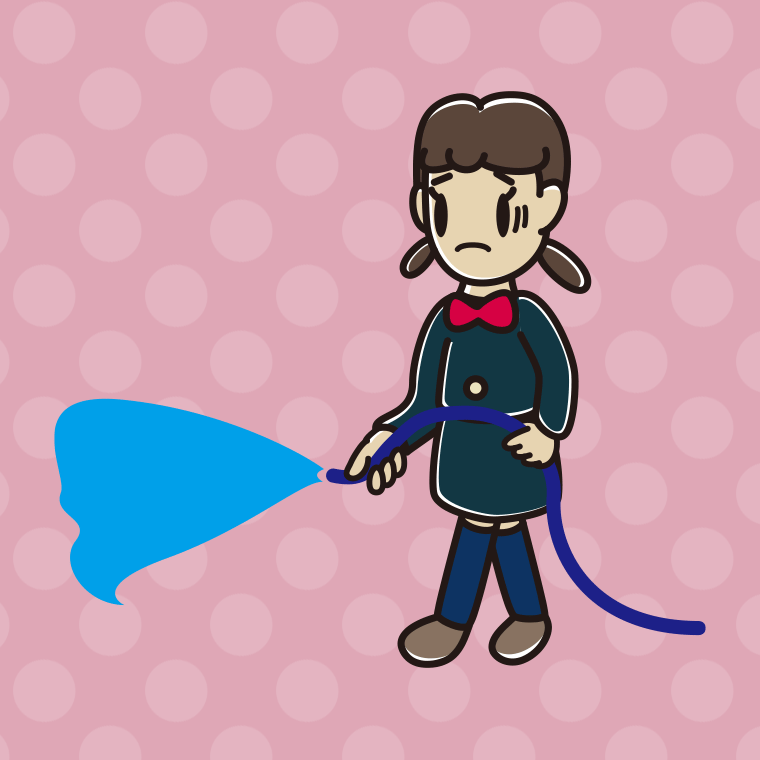 水まきで困る女子中学生のイラスト【色、背景あり】PNG