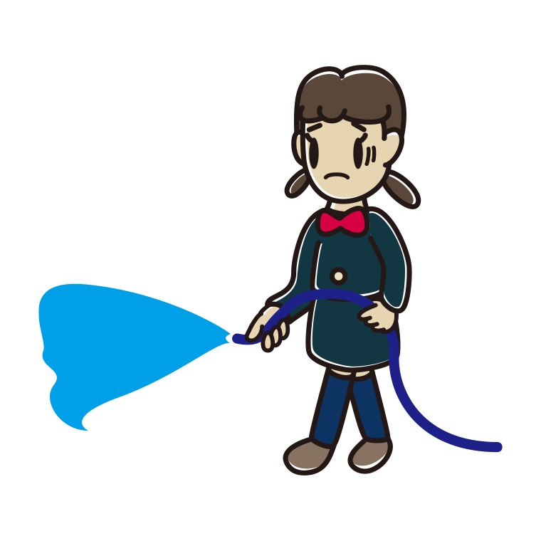 水まきで困る女子中学生のイラスト【色あり、背景なし】透過PNG