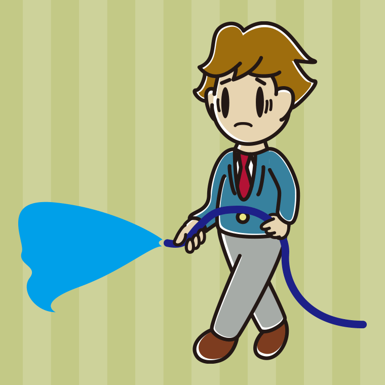 水まきで困る男子高校生のイラスト【色、背景あり】PNG