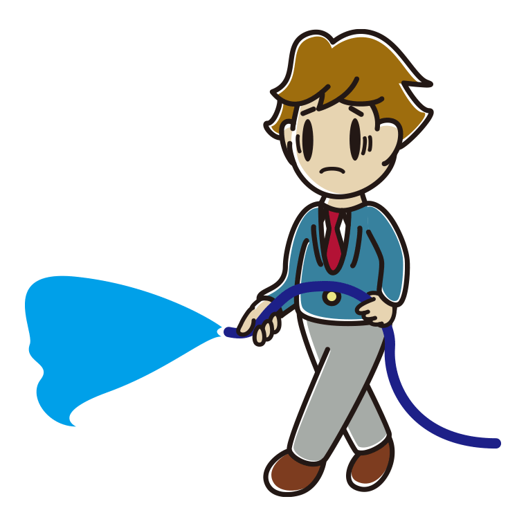 水まきで困る男子高校生のイラスト【色あり、背景なし】透過PNG